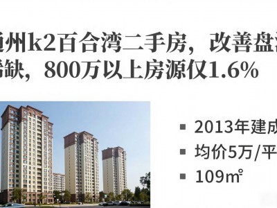 通州k2百合湾二手房，改善盘稀缺，800万以上房源仅1.6%