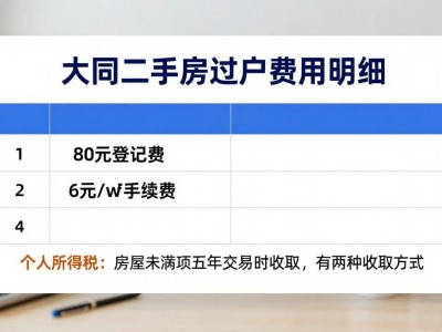 大同二手房过户费用明细：80元登记费+6元/㎡手续费，买方到底该交多少？